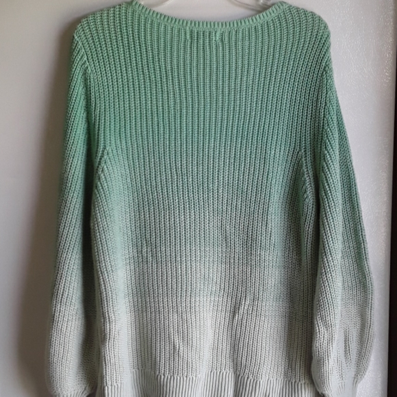 Ava & Viv Green Ombre Pullover Knit Tunic Cotton Crew Neckline Sweater - Picture 7 of 11